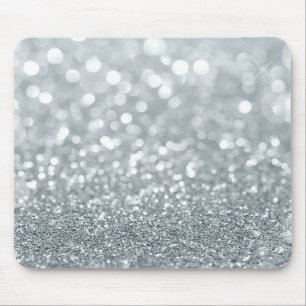 White Silver Glitzer Bokeh Glam Trendy Sparkle Mousepad