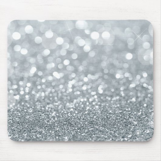 White Silver Glitzer Bokeh Glam Trendy Sparkle Mousepad (Vorne)