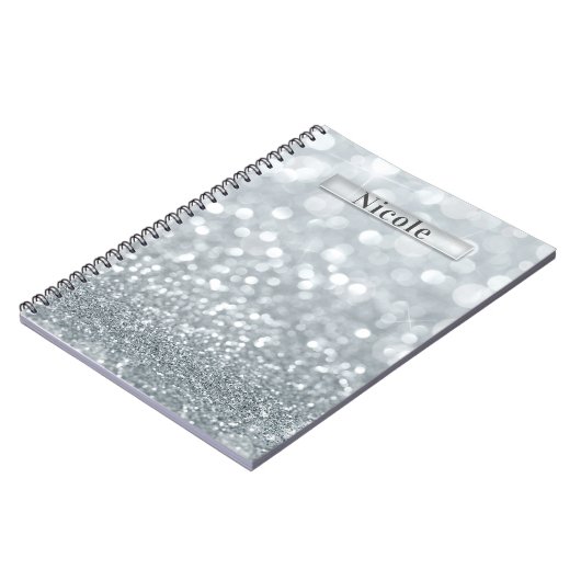 White Silver Glitzer Bokeh Glam Trendy Sparkle Notizblock (Linke Seite)