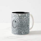 White Silver Glitzer Bokeh Glam Trendy Sparkle Zweifarbige Tasse (VorderseiteRechts)