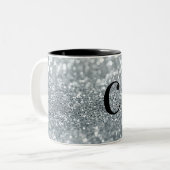 White Silver Glitzer Bokeh Glam Trendy Sparkle Zweifarbige Tasse (Vorderseite Links)