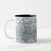White Silver Glitzer Bokeh Glam Trendy Sparkle Zweifarbige Tasse (Links)