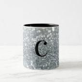 White Silver Glitzer Bokeh Glam Trendy Sparkle Zweifarbige Tasse (Mittel)