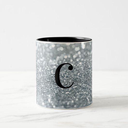 White Silver Glitzer Bokeh Glam Trendy Sparkle Zweifarbige Tasse (Mittel)