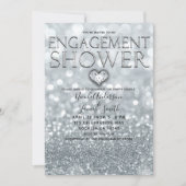 White Silver Glitzer Bokeh Glam Verlobung Dusche Einladung (Vorderseite)
