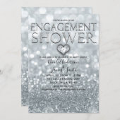 White Silver Glitzer Bokeh Glam Verlobung Dusche Einladung (Vorne/Hinten)