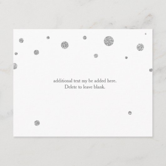 White & Silver Glitzer Dots Wedding Reception Card Begleitkarte (Rückseite)