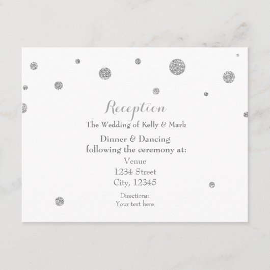 White & Silver Glitzer Dots Wedding Reception Card Begleitkarte (Vorderseite)