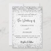White Silver Glitzer Drehbuch Luxus Hochzeit Einladung (Vorderseite)