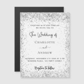 White Silver Glitzer Drehbuch Luxus Hochzeit Magneteinladung (Vorne/Hinten)