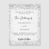 White Silver Glitzer Drehbuch Luxus Hochzeit Magneteinladung (Vorderseite)