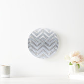 White Silver Glitzer Girly Glam Glamour Zickzack Runde Wanduhr (Zuhause)