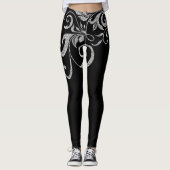 White Silver Glitzer Girly Wirbel Design Leggings (Vorderseite)