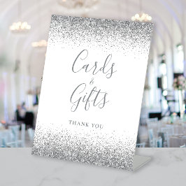 White Silver Glitzer Hochzeitskarten und Geschenke Sockelschild