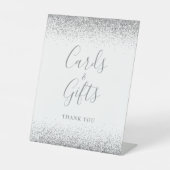 White Silver Glitzer Hochzeitskarten und Geschenke Sockelschild (Vorderseite)