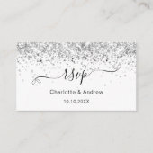 White Silver Glitzer Hochzeitswebsite UAWG QR Code Begleitkarte (Vorderseite)