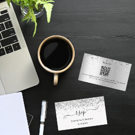 White Silver Glitzer Hochzeitswebsite UAWG QR Code Begleitkarte