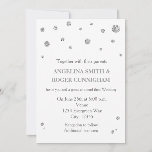 White & Silver Glitzer Moderne Hochzeitseinladung Einladung (Vorderseite)