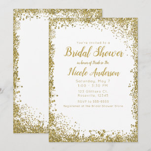 White Silver Glitzer Modernes Glam Brautparty Einladung