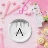 White Silver Glitzer Monogram Birthday Pappteller (Party)
