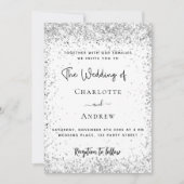 White Silver Glitzer Script Hochzeit Einladung (Vorderseite)