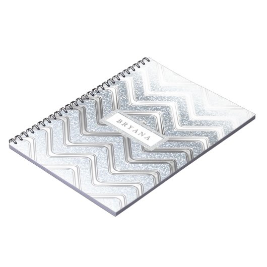 White & Silver Glitzer Sparkle Modernes Notebook Notizblock (Linke Seite)