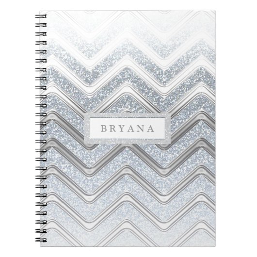 White & Silver Glitzer Sparkle Modernes Notebook Notizblock (Vorderseite)