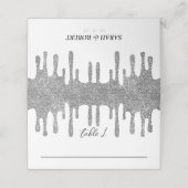 White & Silver Glitzer Tropfen Hochzeitsempfang Platzkarte (Außenseite Aufgefaltet)