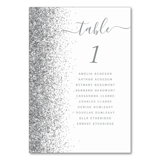 White Silver Glitzer Wedding Tischnummer (Vorderseite)