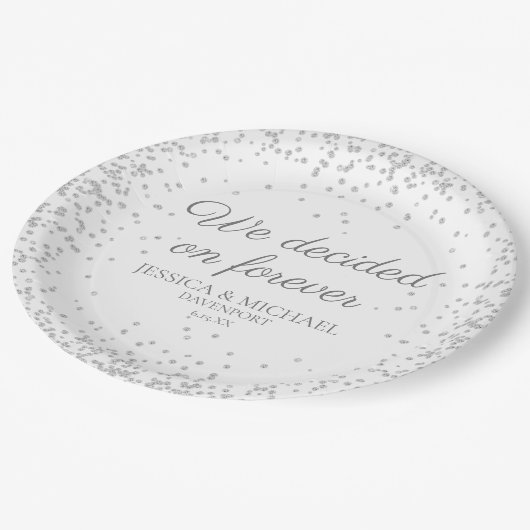 White Silver Glitzer Wedding Wir haben uns für imm Pappteller (Schrägansicht)