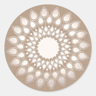 White Silver Lotus Floral Mandala Runder Aufkleber