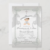 White Silver Mexican Tres Anos Boy Einladung (Vorderseite)