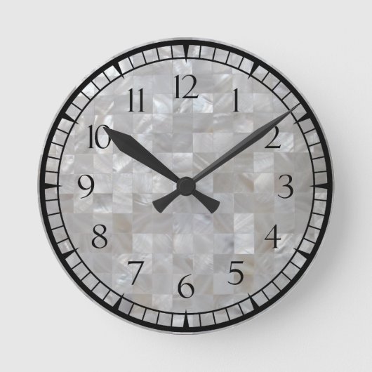 White Silver Mother Of Pearl Print Tiled With Numb Runde Wanduhr (Vorderseite)