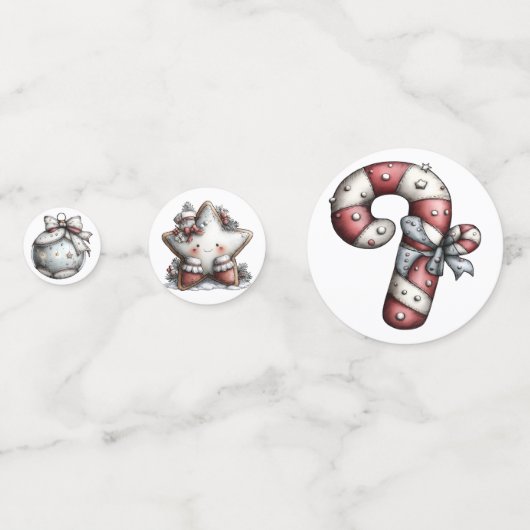 WHITE SILVER RED HOLIDAY CHRISTMAS THEME KONFETTI (Rückseiten)