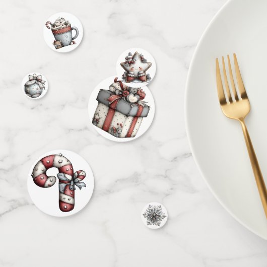 WHITE SILVER RED HOLIDAY CHRISTMAS THEME KONFETTI (Gruppe)