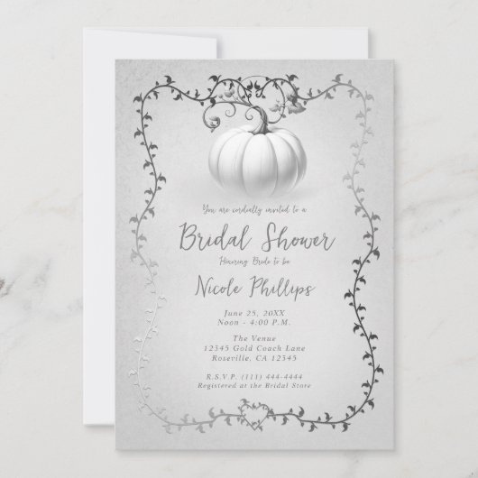 White Silver Storybook White Pumpkin Brautparty Einladung (Vorderseite)