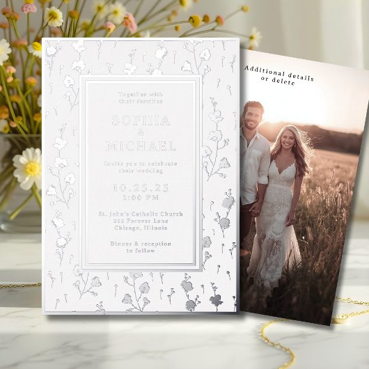 White Silver Wedding Einladung Blumenvorlage