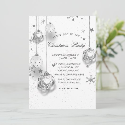 White Silver Weihnachtsbände Weihnachtsfirma Einladung (Stehend Vorderseite)