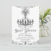 White & Silver White Bow Baby Dusche Einladung (Stehend Vorderseite)