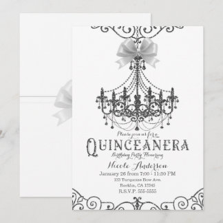 White & Silver White Bow Chic Quinceañera 15 15. Einladung