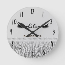 White Silver Zebra Sequins Lashes Personalisiert Runde Wanduhr