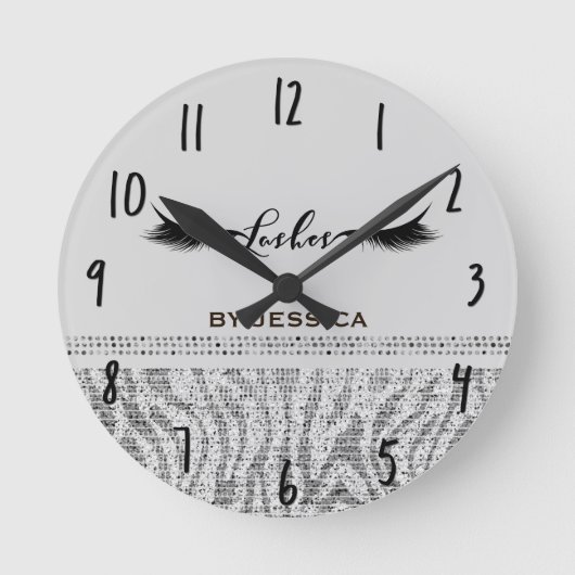 White Silver Zebra Sequins Lashes Personalisiert Runde Wanduhr (Vorderseite)