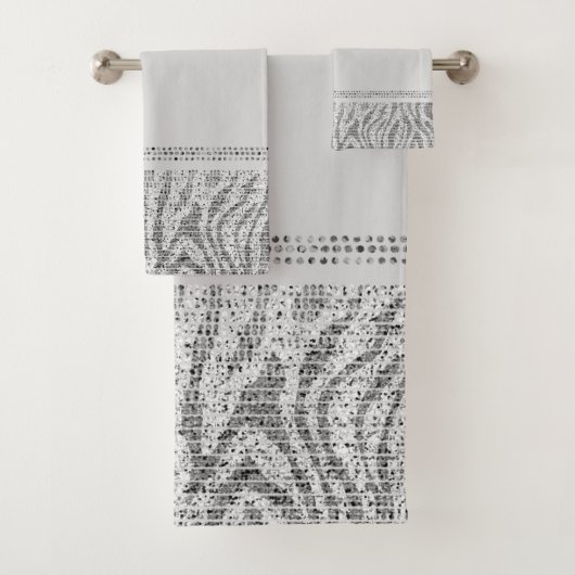 White Silver Zebra Wild Animal Print Exotic Glam Badhandtuch Set (Insitu)