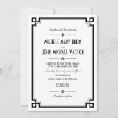 White Simple Art Deco Retro Frame Wedding Einladung (Vorderseite)
