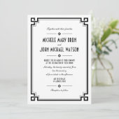 White Simple Art Deco Retro Frame Wedding Einladung (Stehend Vorderseite)