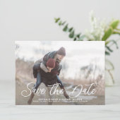 White Simple Calligraphy Foto Save The Date (Stehend Vorderseite)