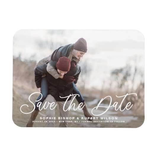 White Simple Calligraphy Save the Date Foto Magnet (Horizontal)