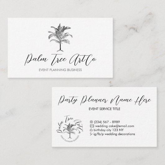 White Simple Classic Tree Palm Visitenkarte (Vorne/Hinten)