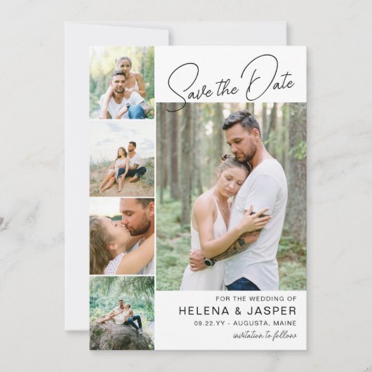 White Simple Clean 5 Foto Collage Save The Date (Vorderseite)