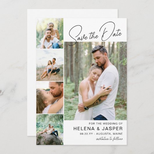 White Simple Clean 5 Foto Collage Save The Date (Vorne/Hinten)